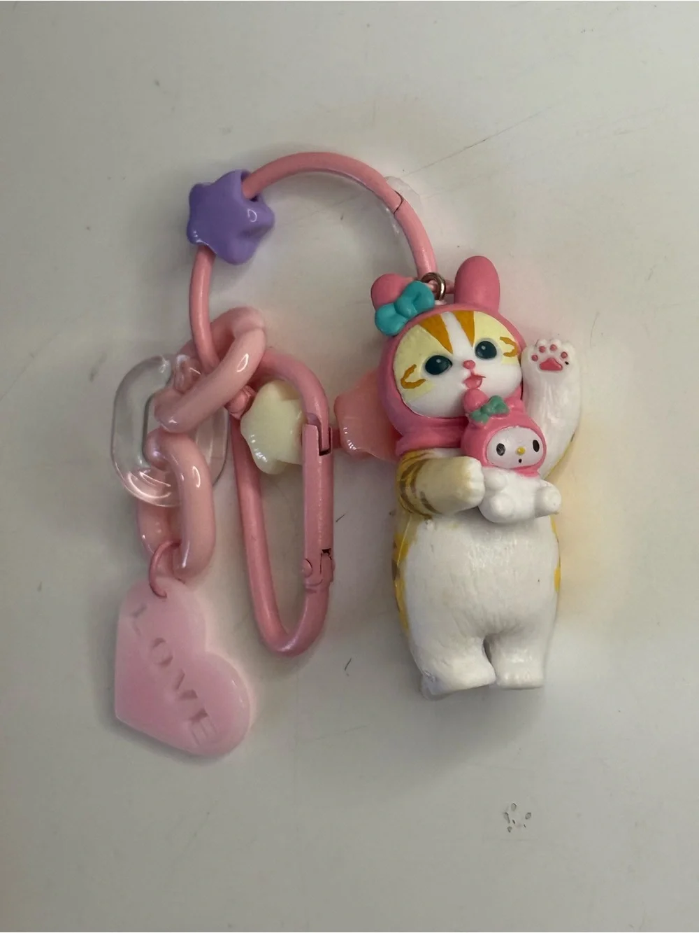 Pink mofusand Figurine Keychain with Bow and Mini Doll